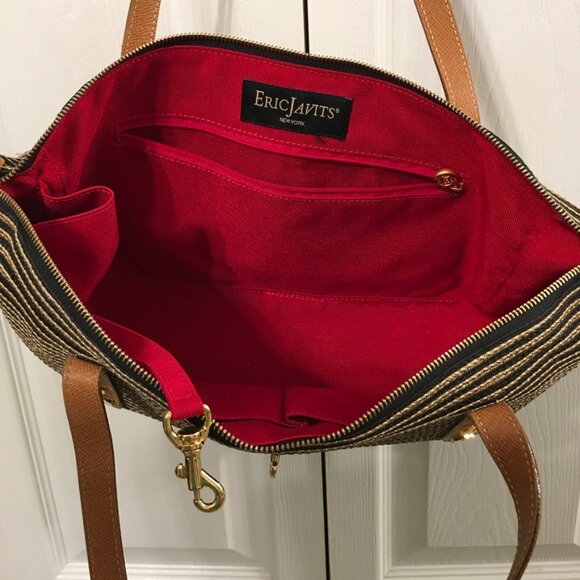 Eric Javits Squishee Woven Straw Shoulder Bag Leather Trim - Picture 10 of 12